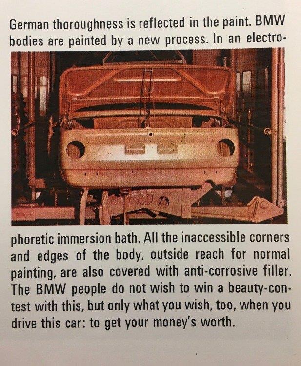Figure 9 A portion of a May 1968 sales brochure touting E-Coating for BMW 1600 -2. Photo courtesy of BMW 2002 FAQ