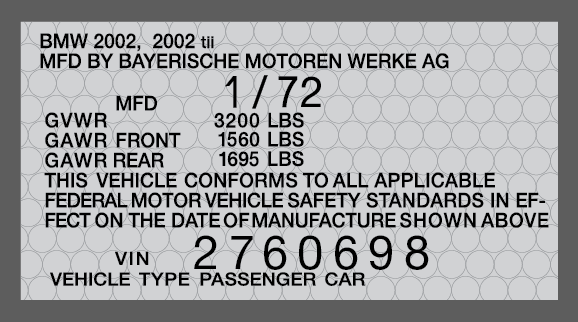 Door Jamb Sticker - 1974 - BMW 2002 and other '02 - 2002FAQ