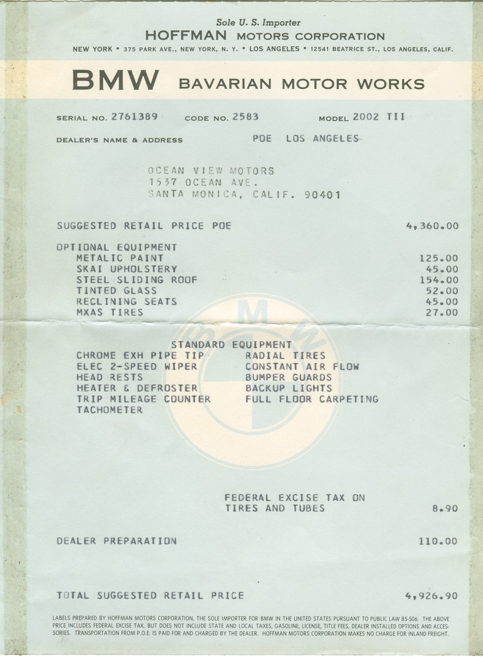 Original Window Stickers ﻿ BMW 2002 and other '02