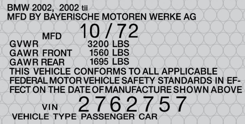 Door Jamb Sticker 1974 BMW 2002 and other '02 BMW 2002 FAQ